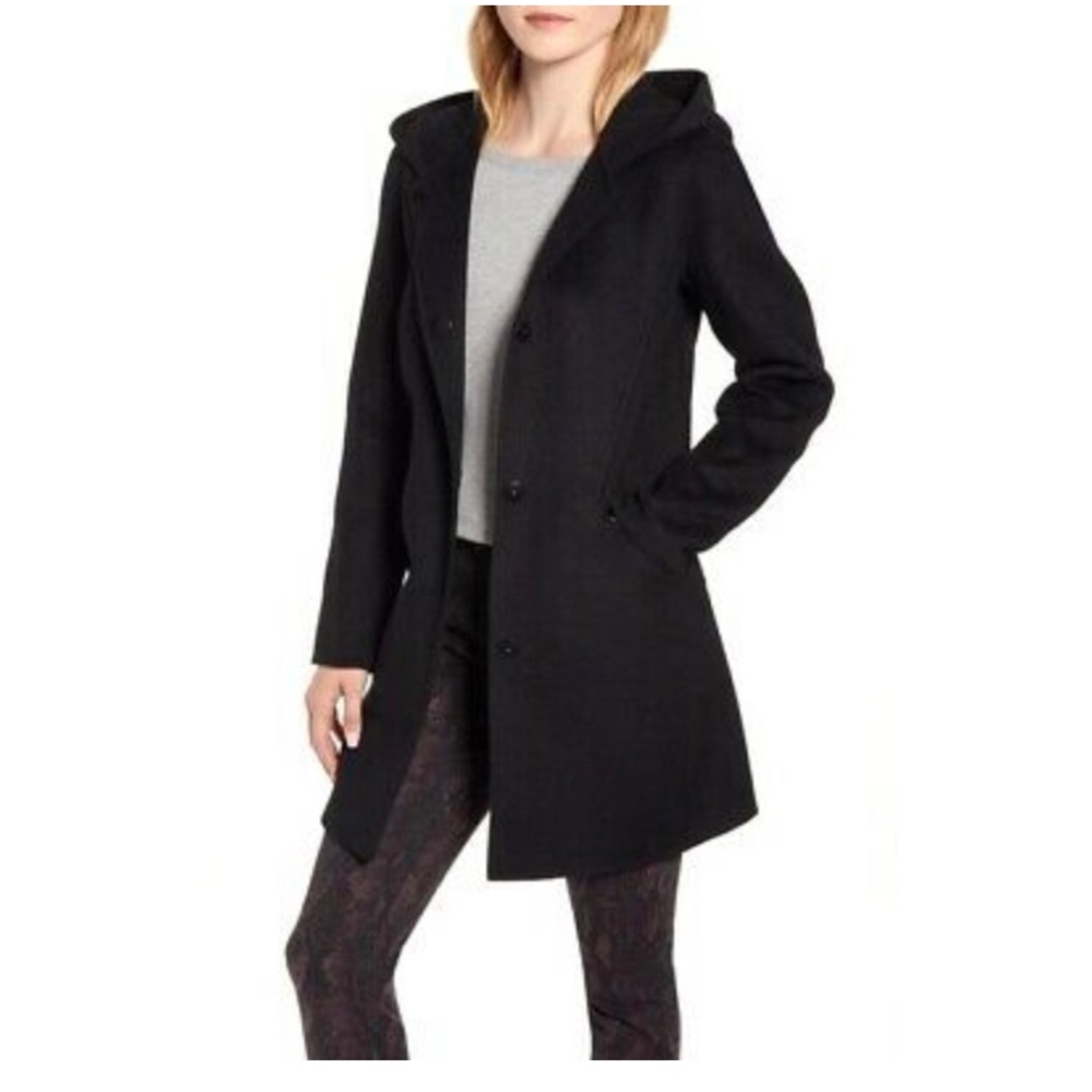 New $300 Kenneth Cole Wool Blend Hooded Coat Sz L